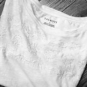 Talbots White Eyelet Trim Tee - Medium